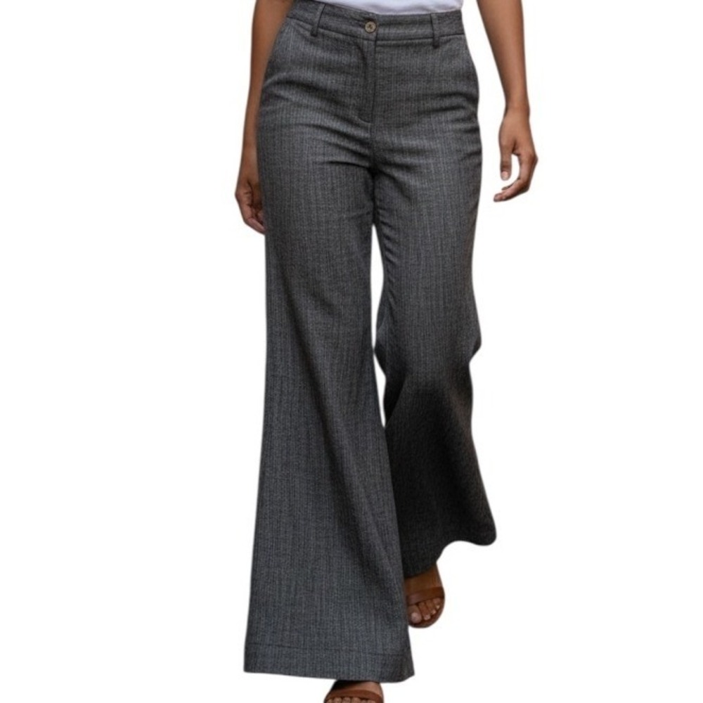 🆕 SATORIA SARACENA Italy Gray Tweed Linen Wide Leg Pants Elastic Waist EUC M